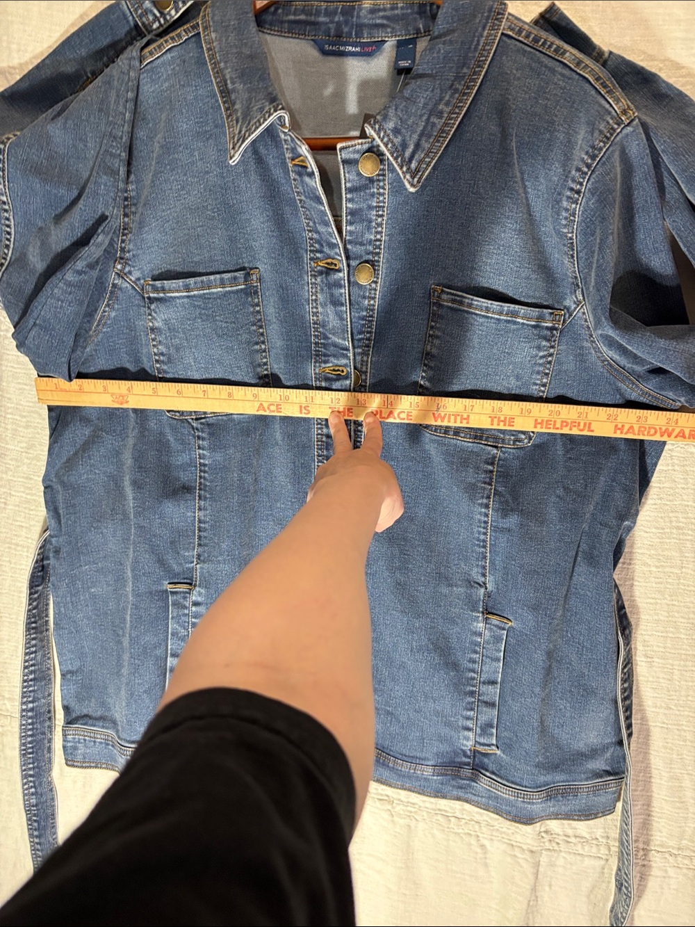 Isaac Mizrahi Dark Blue Denim Jacket with Tie Belt - Picture 9 of 10